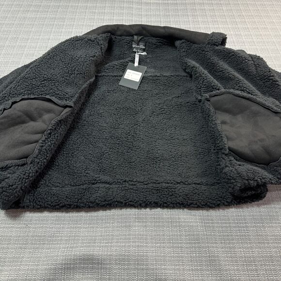 Faux Suede Jacket Womens Large Black Fleece Arms and Lining‎ Snap Up Cropped New - Picture 5 of 13